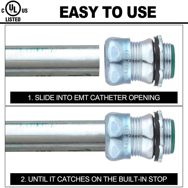 Copkim 10 Pcs 1/2 Inch EMT Raintight Compression Connectors Zinc Plated Steel, Insulated Waterproof EMT Box Connector Electrical Conduit Fittings - Image 3